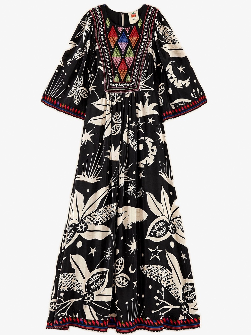 NWT Anthropologie Farm Rio Black & White Cerrado Sky Maxi Dress boho - Picture 3 of 15
